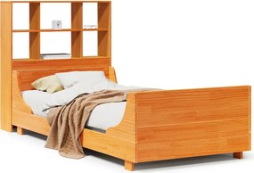 vidaXL Pat cu bibliotecă fără saltea maro ceruit 75x190 cm lemn masiv