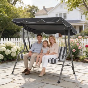 Outsunny Balansoar de grădină 3 locuri Copertină impermeabilă Înclinare reglabilă Perne Șezut Spătar gri, alb cu dungi | Aosom Romania