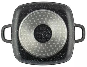 Oală pătrată cu capac 24x24 cm, 4.4L – Kinghoff KH 1603, cu strat antiaderent marmură, neagră, ideală pentru gătit fără ulei