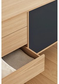 Comodă cu aspect de lemn de stejar Teulat Yoko, lățime 180 cm, gri antracit