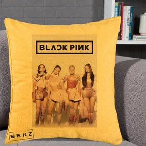 Perna Personalizata K-pop BLACKPINK Poster Roz Tinute Coordonate, 40x40 cm, Galben, Husa Detasabila, Perna Inclusa, BEKZ®