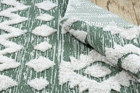 Covor ECO SISAL BOHO MOROC Etno Zig zag 22319 franjuri - două niveluri de lână verde / cremă, covor reciclat