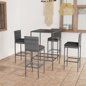 3064831 vidaXL Set mobilier bar de grădină cu perne, 5 piese, gri, poliratan