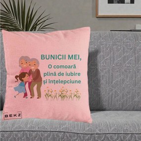Cadou pentru Bunici - Perna Personalizata Bunicii Mei Comoara Iubire Intelepciune Nepoata, 40x40 cm, Roz, Husa Detasabila, Perna Inclusa, BEKZ®