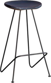 Scaun de bar vintage din metal, albastru, cu suport pentru picioare, finisaj antichizat, 73 x 43 x 40 cm, „Coven”