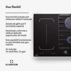 Klarstein MultiChef 4, plită cu inducție și gaz, 4 zone de gătit, 2 arzătoare cu gaz, 2 plite cu inducție, FlexZone