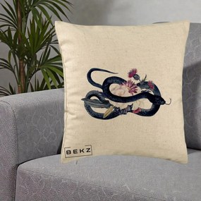 Perna Decorativa Sarpe Negru cu Flori Gothic, 40x40 cm, Bej, Husa Detasabila, Perna Inclusa, BEKZ®