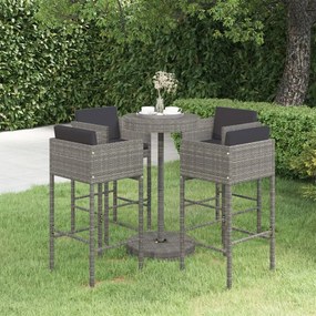 3094776 vidaXL Set mobilier bar de grădină cu perne, 5 piese, gri, poliratan