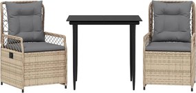vidaXL Set mobilier de grădină cu perne, 3 piese, bej, poliratan