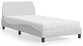 vidaXL Pat cu saltea, alb, 100x200 cm, piele ecologică