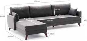 Colțar în L RIGA, antracit, orientare stânga