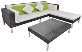 Set mobilier de gradina cu perne, 4 piese, maro, poliratan