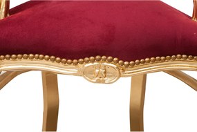 Fotoliu stil francez Ludovic al XVI-lea din lemn masiv de fag, rosu, foita de aur