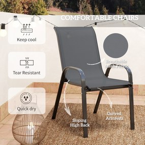 Outsunny Set Mobilier de Grădină din 3 Piese cu Scaune Suprapozabile și Masă din Sticlă, 54x71x93 cm, Gri Închis | Aosom Romania