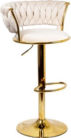 Scaun de bar din catifea cu bază metalică aurie ABS 118 crem