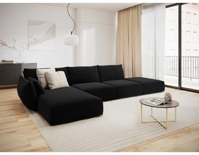 Colțar negru cu tapițerie din catifea (cu colț pe partea stângă, cu șezlong) Vanda – Mazzini Sofas