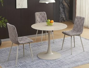 Masa rotunda de dining AMADEO cu blat ceramic 90x90 cm, bej