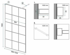 Paravan de dus tip Walk-in Rea Bler-1 100x195 cm si etajera cu suport negru