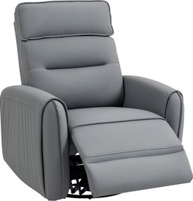 HOMCOM Fotoliu Reclinabil Manual cu Suport pentru Picioare din Material Textil Efect Piele și Bază Rotativă, Gri | Aosom Romania