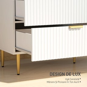 HOMCOM Comodă 6 sertare comodă cameră mobilier de depozitare modernă cu mânere și picioare aurii, 120 x 40 x 76,5 cm, alb | Aosom Romania