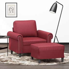 vidaXL Fotoliu canapea cu taburet, roșu vin, 60 cm, piele ecologică