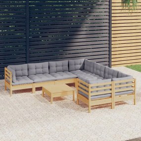 3096976 vidaXL Set mobilier de grădină cu perne, 5 piese, gri, lemn de pin