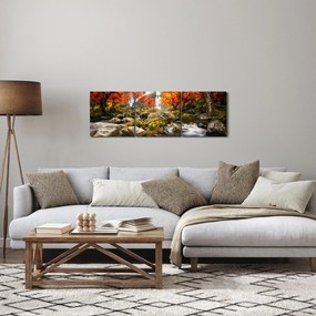 Tablou - Cascade în pădurea portocalie (cu ceas) (90x30 cm)