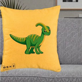 Perna Decorativa Parasaur Verde, 40x40 cm, Galben, Husa Detasabila, Perna Inclusa, BEKZ®