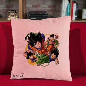 Perna Personalizata Dragon Ball Goku si Shenron Actiune, 40x40 cm, Roz, Husa Detasabila, Perna Inclusa, BEKZ®