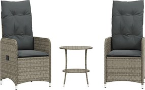 vidaXL Scaune de grădină rabatabile, 2 buc., cu masă, gri, poliratan