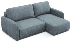 Colțar albastru prăfuit extensibil/cu spațiu de depozitare cu tapițerie din chenille (cu colț pe partea dreaptă/cu șezlong) Lilo – Makamii