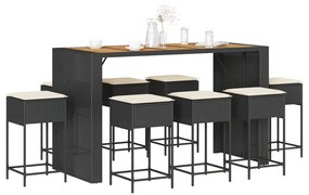 3261519 vidaXL Set mobilier bar de grădină cu perne, 9 piese, negru, poliratan