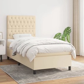 3141982 vidaXL Pat box spring cu saltea, crem, 90x190 cm, textil