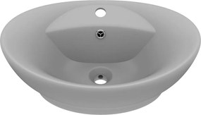 vidaXL Chiuvetă lux cu preaplin gri deschis mat 58,5x39cm ceramic oval