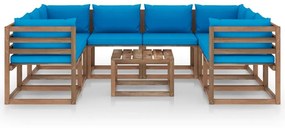 Set mobilier de gradina cu perne albastru deschis, 9 piese