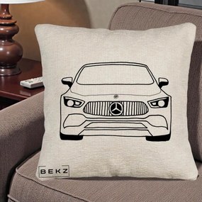 Perna Personalizata Mercedes-Benz Fata Linie, 40x40 cm, Bej Canapea, Husa Detasabila, Perna Inclusa, BEKZ®