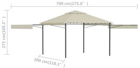 Pavilion cu acoperis dublu extins, 3x3x2,75 m, crem, 180 g m   Crem
