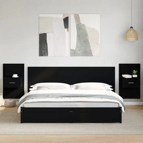 3295346 vidaXL Tăblie de pat cu dulapuri, negru, 200 cm, lemn prelucrat