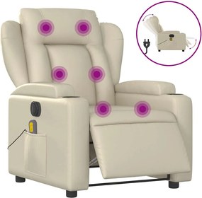 vidaXL Fotoliu electric de masaj rabatabil, crem, piele ecologică