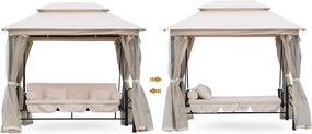 RESIGILAT-Foisor de gradină cu balansoar, canapea 3 locuri, pavilion gradina cu plasa tantari, cadru metalic, 252x175x250 cm, Bej
