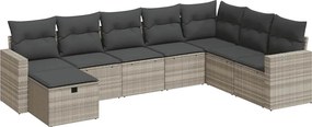 vidaXL Set mobilier de grădină cu perne, 8 piese gri deschis poliratan