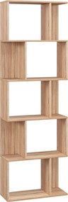 HOMCOM Bibliotecă cu 5 Rafturi Separate cu Spațiu de Economisire în Formă de S din Lemn, 60x24x184,5 cm, Lemn Natural | Aosom Romania