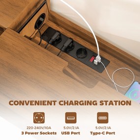 HOMCOM Suport TV suspendat până la 50" cu prize de curent, USB și tip C, sertar și rafturi, 120x24x22.4 cm, Nuc | Aosom Romania