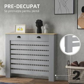 HOMCOM Acoperiș pentru calorifer din MDF cu doghe, cu 2 sertare, 111x19x95.5 cm, Gri | Aosom Romania