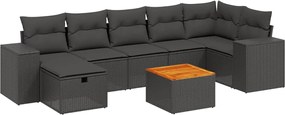 vidaXL Set mobilier de grădină cu perne, 8 piese, negru, poliratan
