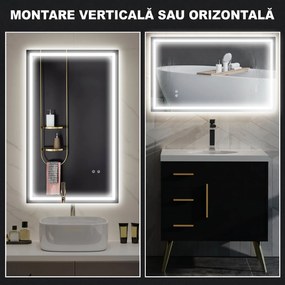 HOMCOM Oglindă de Baie Iluminată cu Lumini LED Reglabile și Strat Anti-Condens, 100x60 cm, Transparent | Aosom Romania