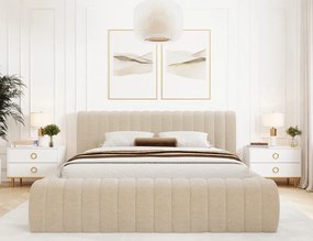 Pat matrimonial bej tapițat cu spațiu de depozitare cu somieră 140x200 cm Carilla – ELTAP
