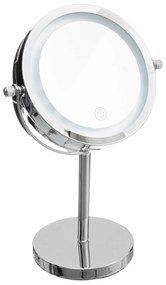 Oglinda cosmetica iluminata cu LED, rotunda, pe baza metalica