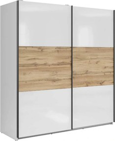 Dulap TETRIX, alb lucios/stejar wotan, PAL, cu 2 usi, 183x60x196 cm