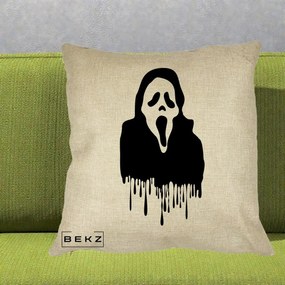 Perna Personalizata Halloween Ghostface Scream Picurand, 40x40 cm, Crem, Husa Detasabila, Perna Inclusa, BEKZ®